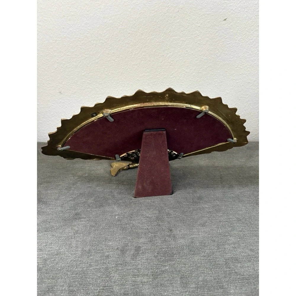 Antique Brass Fan Picture Frame With Felt Lined Stand, Art Nouveau Vanity Frame